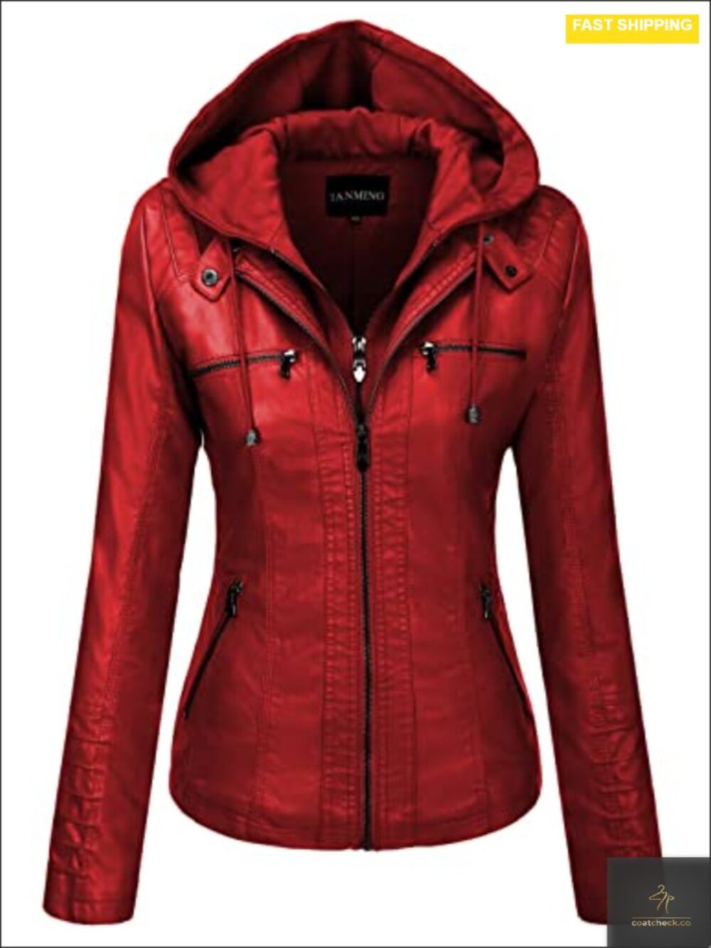 Faux Leather Jacket Women Hooded Moto Biker Coat